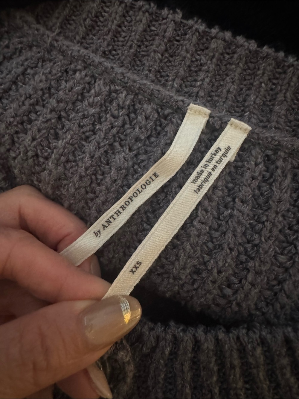 Anthropologie Cropped Twofer Chunky Knit Cardigan Sweater - Charcoal Gray - Picture 3 of 3